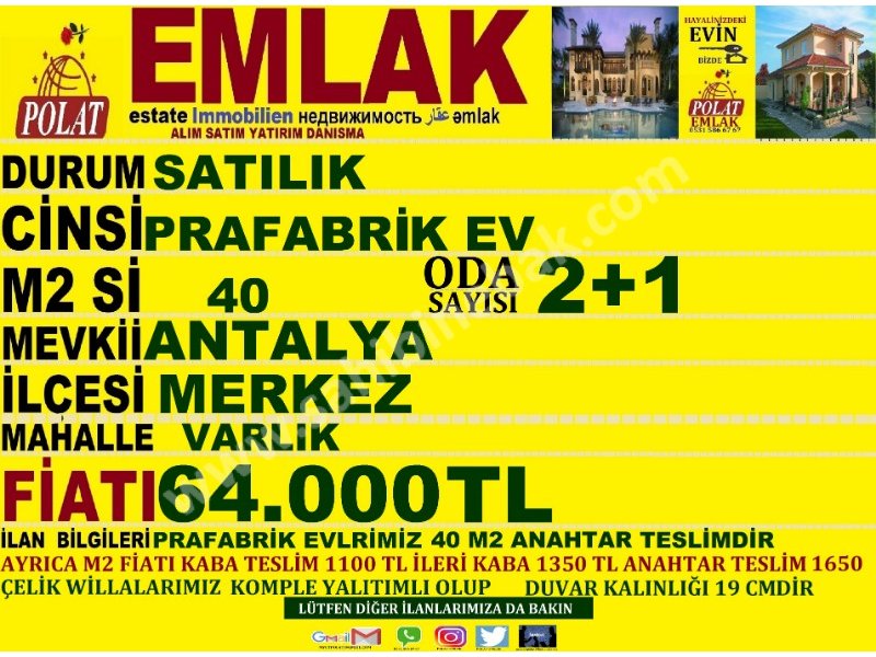 SATILIK  SIFIR PRAFABRİK EVLER POLAT EMLAK - Sahibinebak.com'da - 105151508
